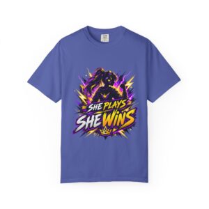 She Plays She Wins T-Shirt | Women's Silhouette Gamer Graphic Tee
