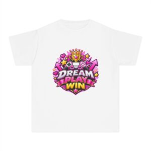 Dream Play Win T-Shirt | Kids' Pink & Gold Gaming Graphic Tee